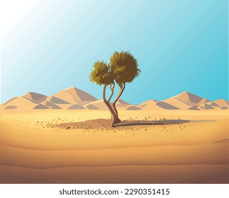 Little green tree standing alive in a barren desert