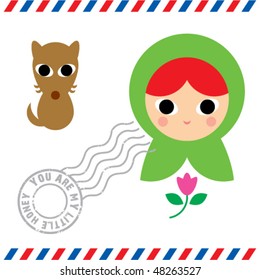 little green and wolf postcard