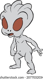 Little Grey Extraterrestrial UFO Space Boy Cartoon Male Character Mascot Vector