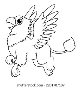 Little Griffin Cartoon Illustration BW