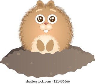 Little groundhog peeking out of their burrows. Vector illustration.