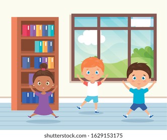 little group of children in classroom vector illustration design
