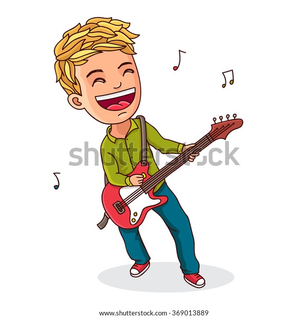 Little Guitarist Boy Playing Electric Guitar Stock Vector (Royalty Free ...