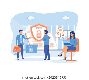 The little guys protecting business data and legal information General privacy regulations for the protection of personal data. flat vector modern illustration