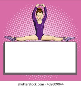 Little gymnast girl vector illustration in pop art retro comic style