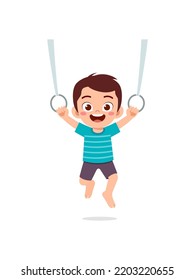 little gymnast kid do exercise with rope