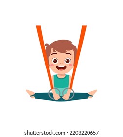 little gymnast kid do exercise with rope