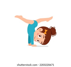 little gymnast kid do exercise on the floor