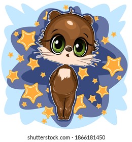 Little Hamster. Cute funny animal on an abstract background with stars. Child. Cartoon style. Isolated on white. vector