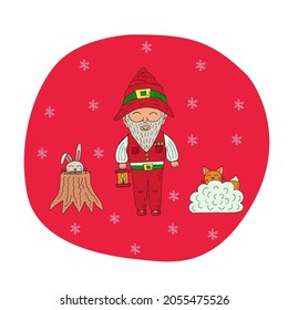 Little hand drawn garden or christmas gnome. Cartoon vector illustration in doodle style. 