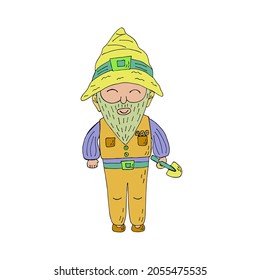 Little hand drawn garden or christmas gnome. Cartoon vector illustration in doodle style. 