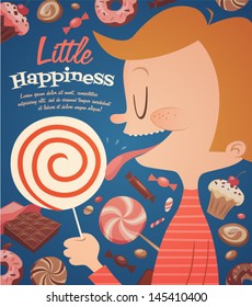 Little happiness. Childish poster. Vector retro styled illustration.