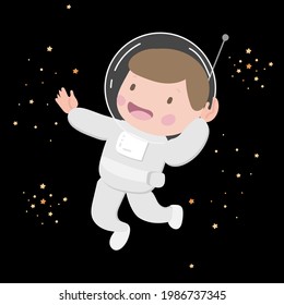 little happy astronaut in space on the black background