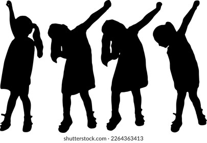 Little happy baby girl with arms raised. Conceptual image of happy child and childhood. Vector silhouette