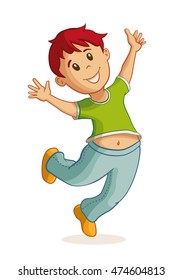 Little happy boy jumping. Vector illustration.