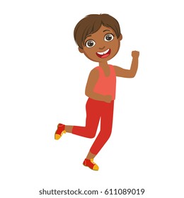 Little happy boy running, boy in motion, a colorful character