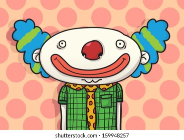 Little happy cartoon clown with a tie