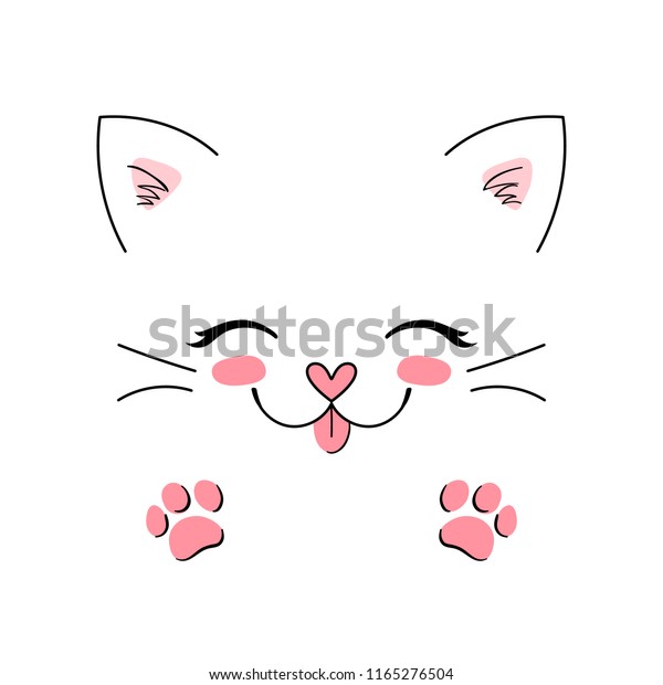 小さな幸せな猫 かわいい可愛い子猫 シンプルなベクターイラスト グリーティングカード 子供のtシャツデザイン プリント ポスターに使用可能 のベクター画像素材 ロイヤリティフリー