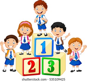 Little happy children with number block