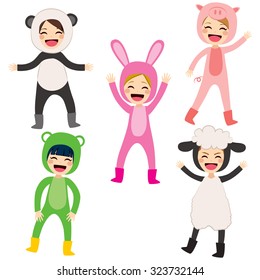 Little Happy Children Wearing Cute Animal Costume