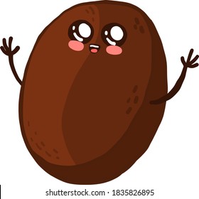 Little happy coffee bean, illustration, vector on white background