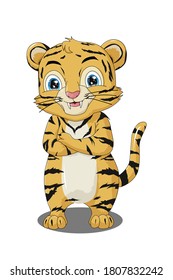 A little happy and cute baby tiger, design animal cartoon vector illustratio