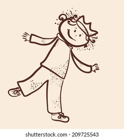 Little happy dancing king vector sketching