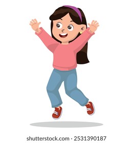 little happy girl jumping, child playing. vector illustration with white background