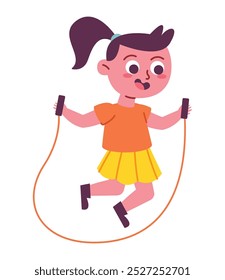 little happy girl playing with skipping rope isolated