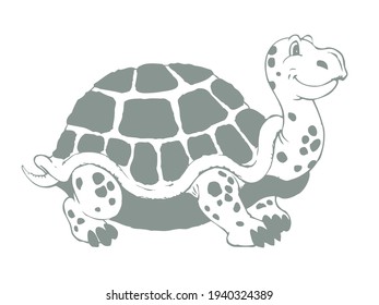 Little happy hermanni testudo baby flipper set. Outline black ink hand drawn aqua zoo scale logo design fun retro kid doodle engrave print art style. Close up side view white sand text space backdrop