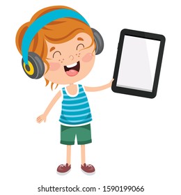 Little Happy Kid Using Technology