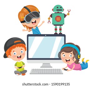Little Happy Kid Using Technology