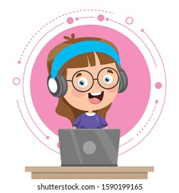 Little Happy Kid Using Technology