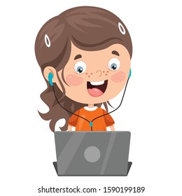 Little Happy Kid Using Technology