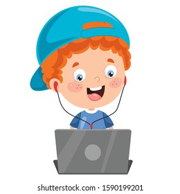 Little Happy Kid Using Technology