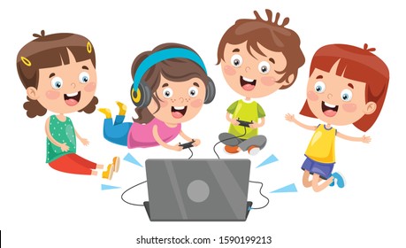 Little Happy Kid Using Technology