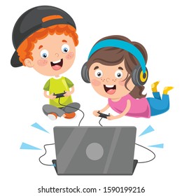 Little Happy Kid Using Technology