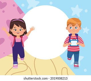 little happy kids couple characters