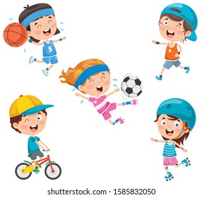 Little Happy Kids Making Sport