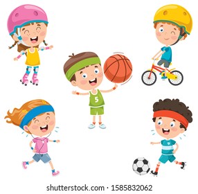 Little Happy Kids Making Sport