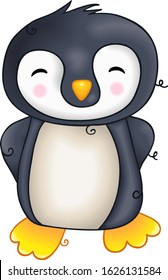 Little happy penguin isolated on white
