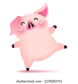 Little happy piggy dancing character for Chinese new year. 2019 Year of the pig.