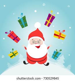 Little Happy Santa Claus Cartoon Character. Hand drawn vector illustration. 