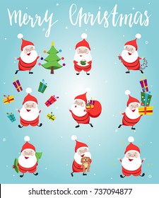 Little Happy Santa Clause Cartoon Characters set. Hand drawn vector illustration. 