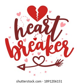 Little Heart Breaker - Calligraphy phrase for Valentine's day. Hand drawn lettering for Lovely greetings cards, invitations. Good for Romantic clothes, t-shirt, mug, scrap booking, gift, printing. 