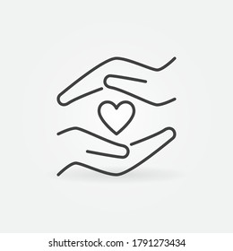 Little Heart and Hands line icon. Charity vector concept sign in outline style