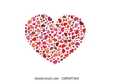 A lot of little hearts in the shape of a big one. Vector illustration. Valentines Day postcard.