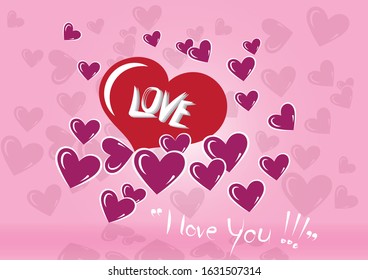 The little hearts weave for you on Valentine's Day. In the pink background With this word, I love you.