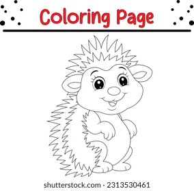 little hedgehog coloring page. hedgehog black outline freehand drawing. coloring page image. forest animal illustration