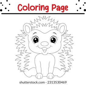 little hedgehog coloring page. hedgehog black outline freehand drawing. coloring page image. forest animal illustration
